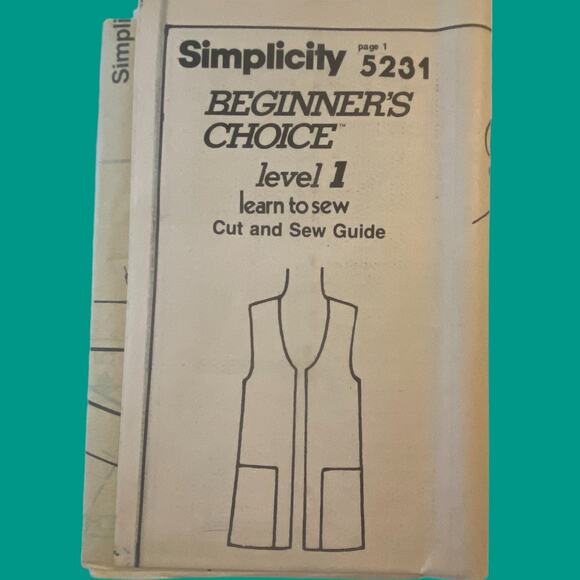 Simplicity 5231 Pattern Vest Men 38-40 Uncut Vintage Phoebe Cates Boho Unlined - Picture 2 of 7